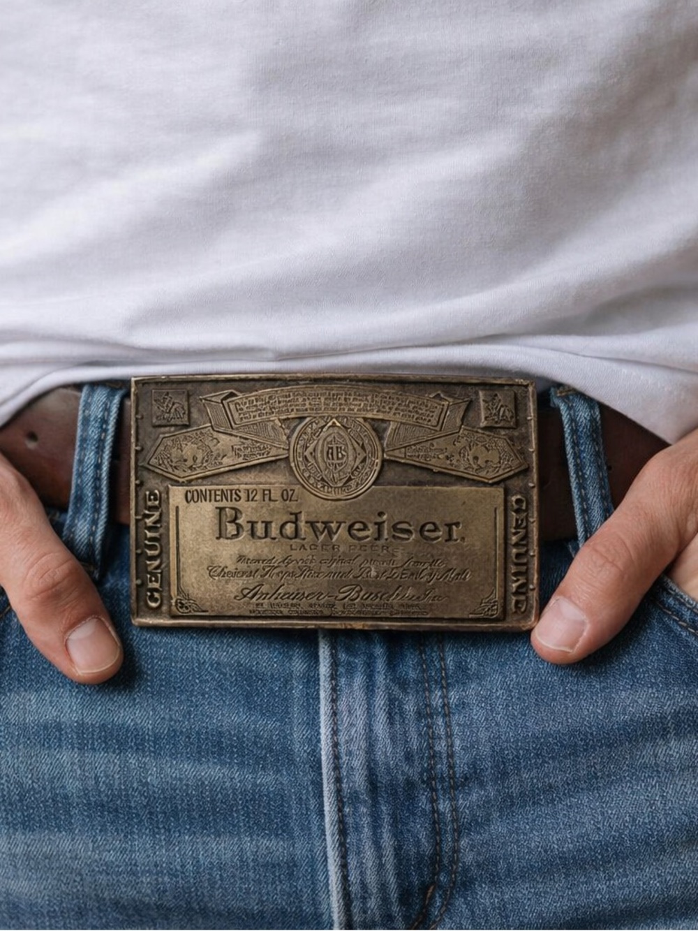 Vintage Budweiser “King of Beers” Beer Label Belt Buckle | Brass Bar Collectible